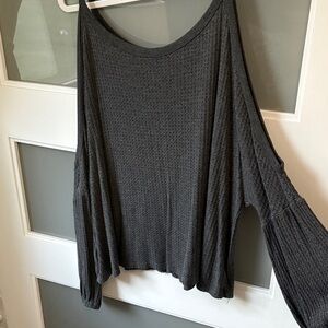 Chic Cold Shoulder Top in Charcoal